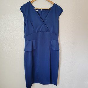 London Style Collection Peplum Fitted Pencil Knit Stretch Dress Blue  Size14